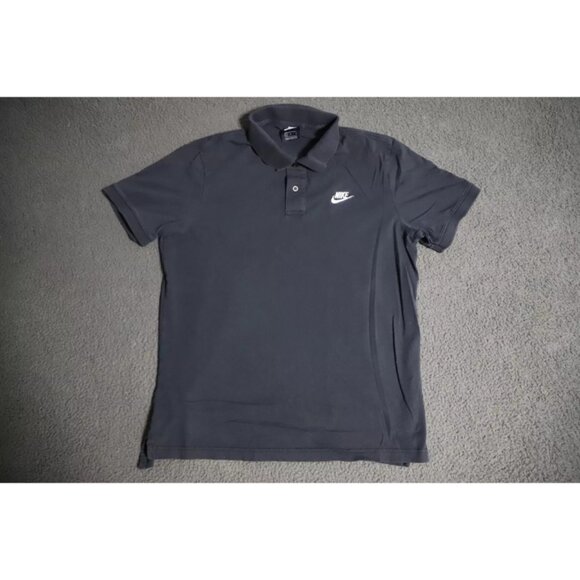 Nike Sportwear Polo Shirt Mens L Black Spread Collared Swoosh Logo Embroidered - Picture 1 of 8